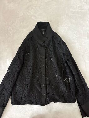 Ellen Tracy Black Floral Lace Button-Down Shirt
